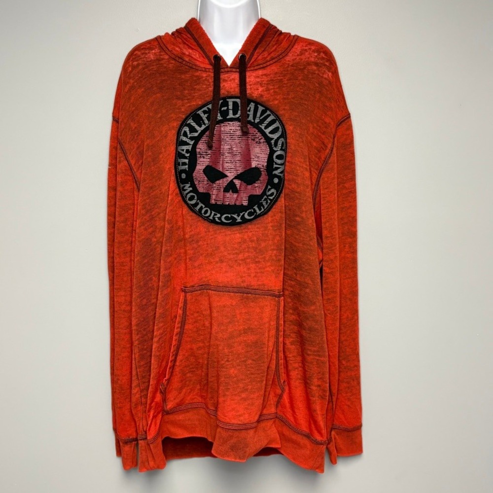 Harley-Davidson Distressed Y2K Lightweight Red Pullover‎ Hoodie Unisex XL